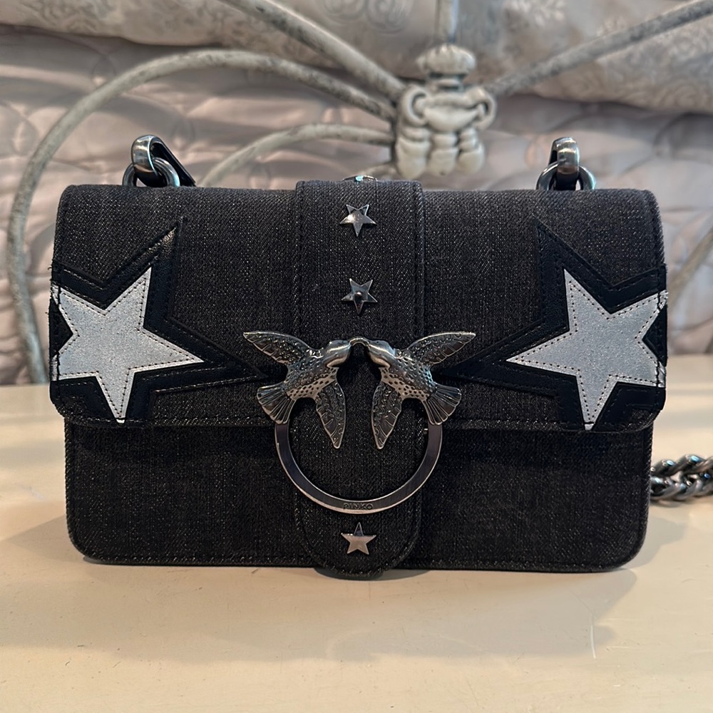 Pinko Love Denim Stars Crossbody Bag